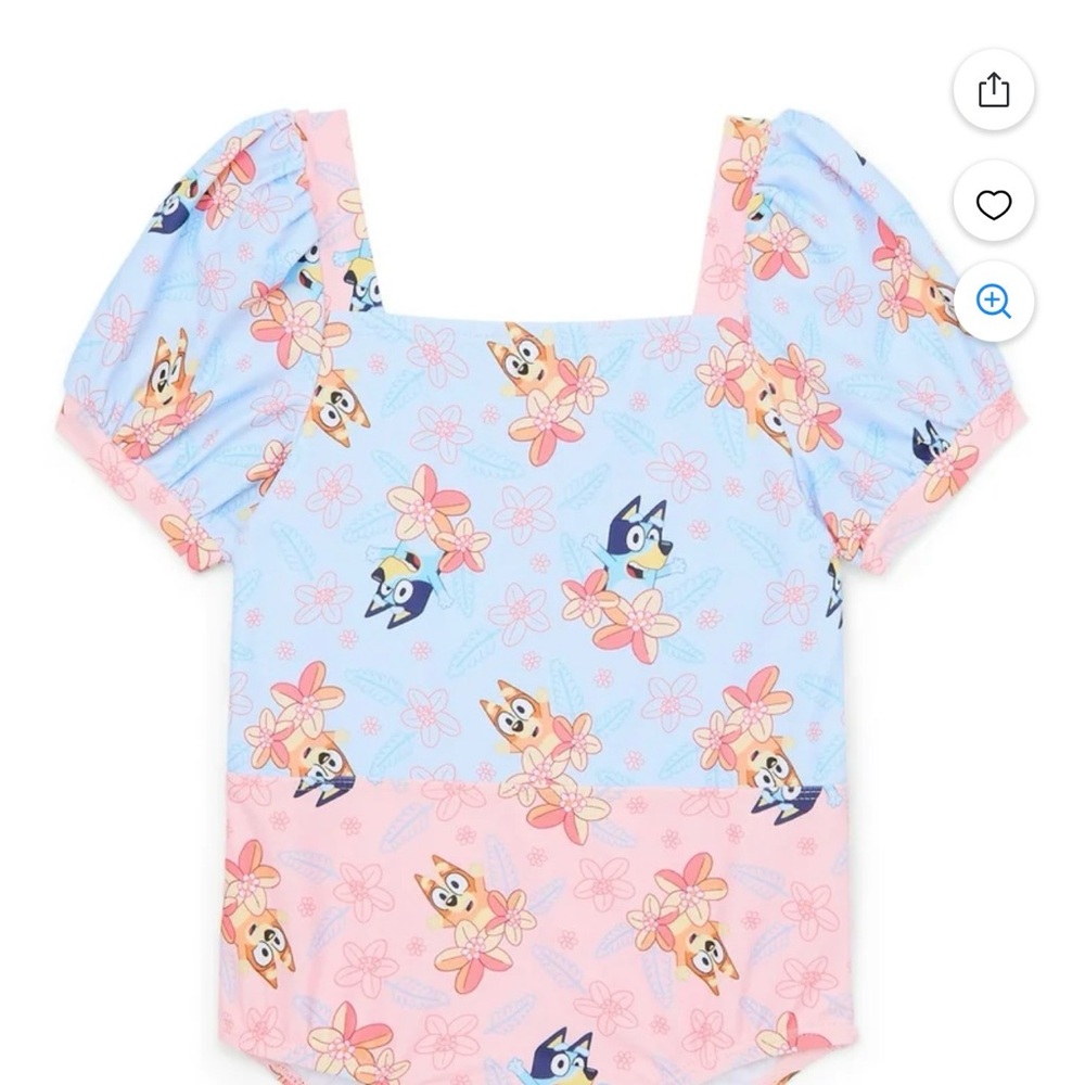 Kids Floral Puff-Sleeve One-Piece Swimsuit in Pink & Light Blue